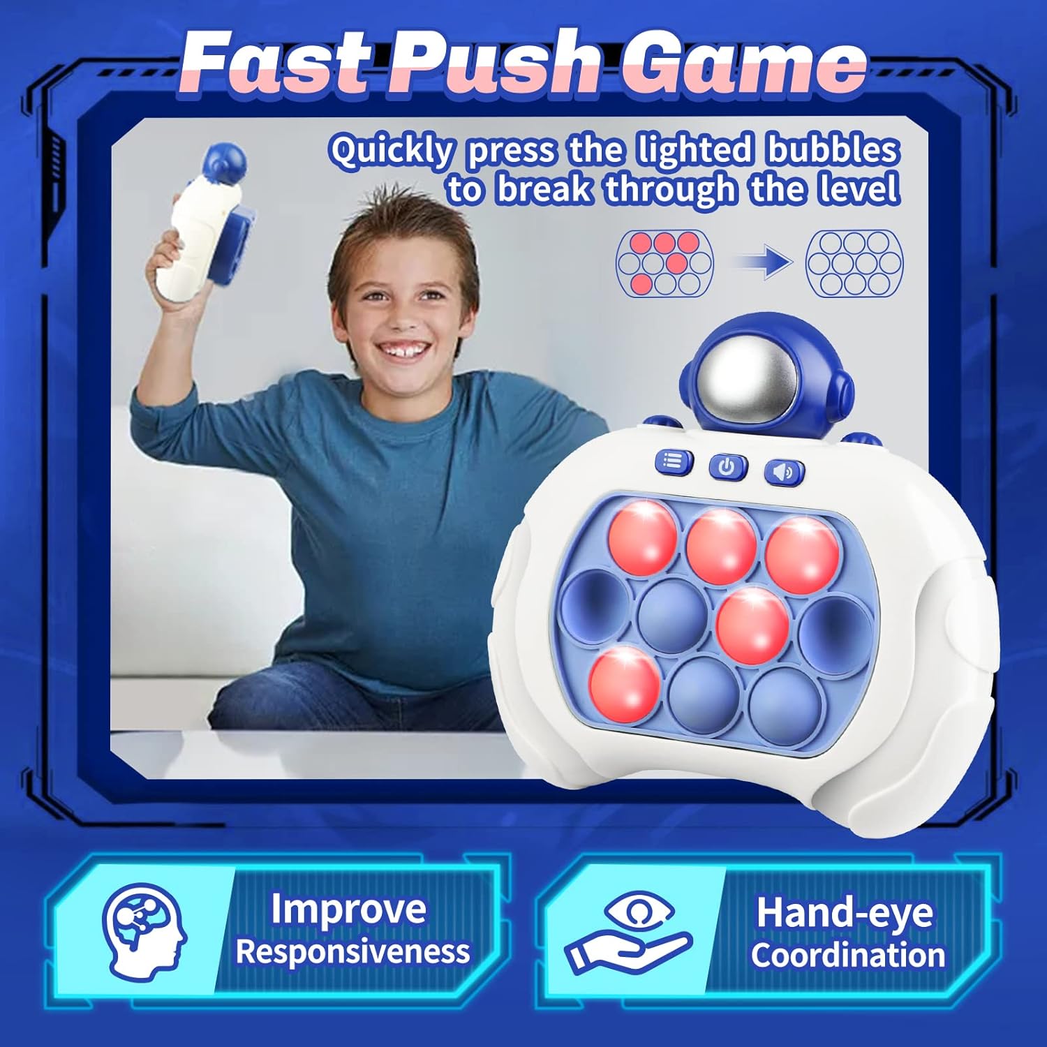 Handheld Console Fast Push Bubble Game - Fun Bear and Astronaut Designs