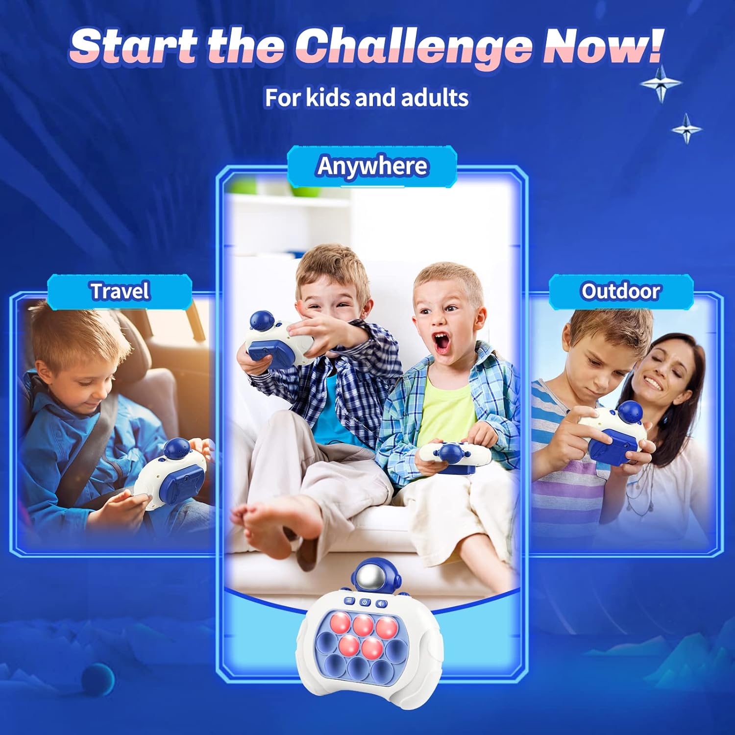 Handheld Console Fast Push Bubble Game - Fun Bear and Astronaut Designs