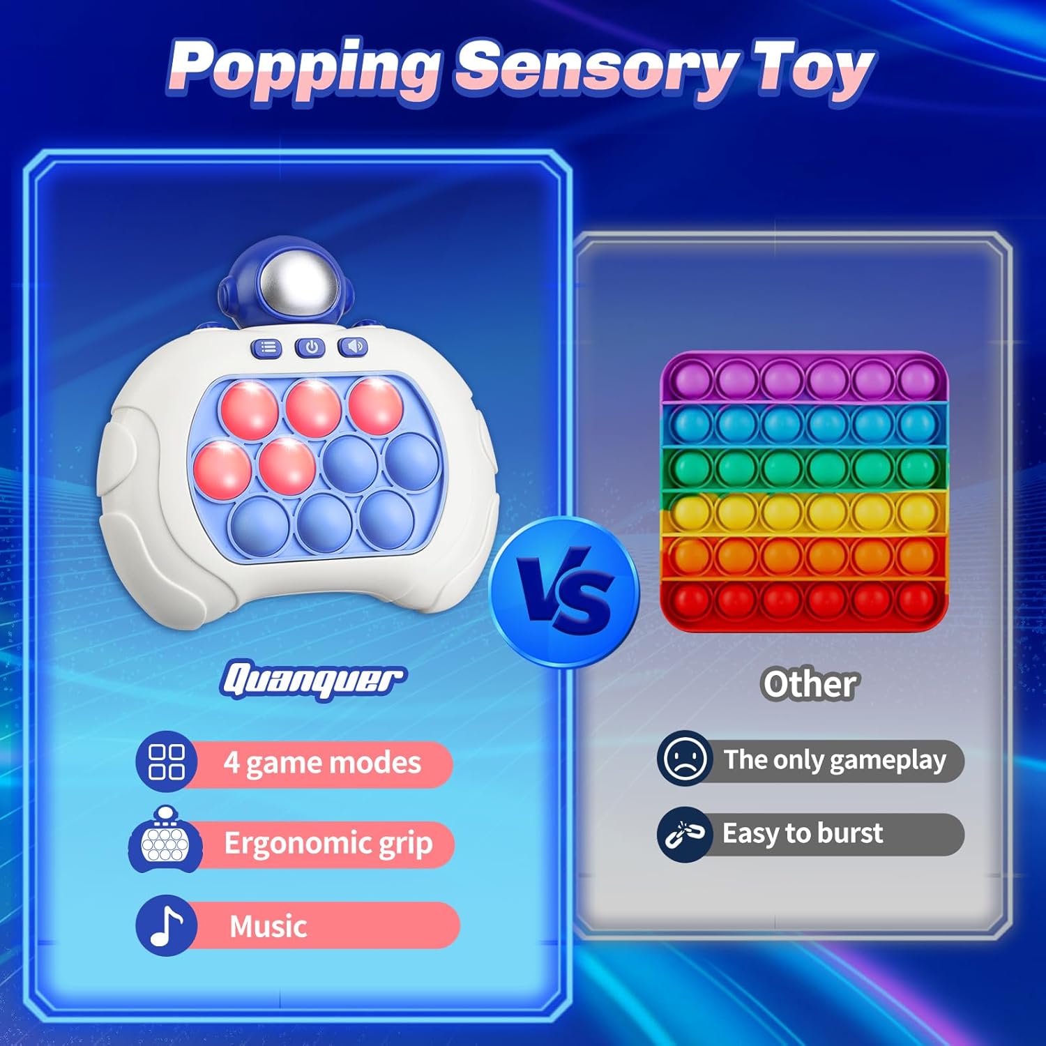 Handheld Console Fast Push Bubble Game - Fun Bear and Astronaut Designs