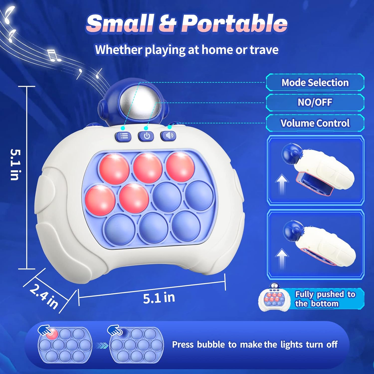 Handheld Console Fast Push Bubble Game - Fun Bear and Astronaut Designs