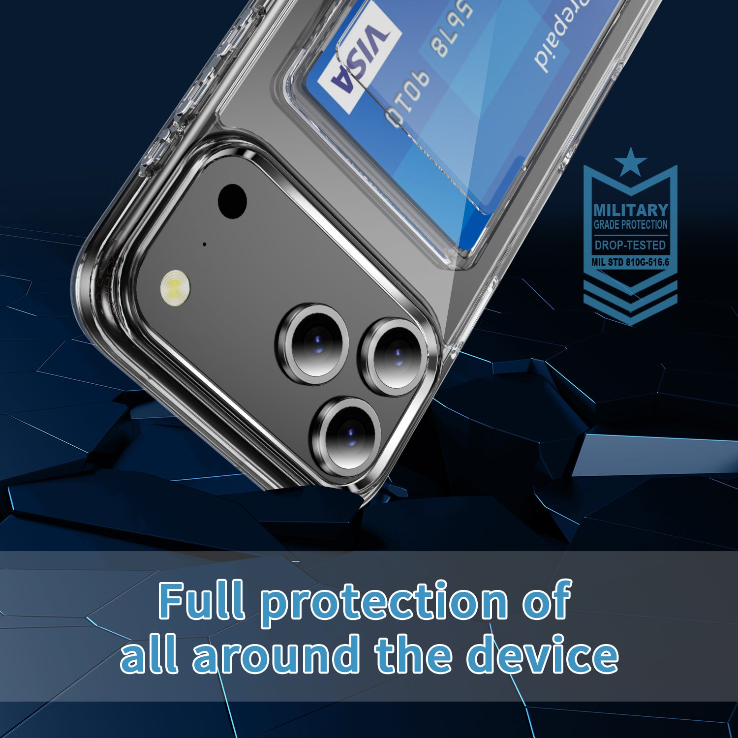 iPhone 17 Pro Shockproof Hard Card Holder Back Case Clear