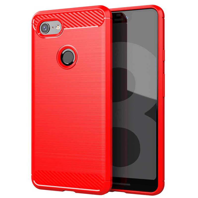 Google Pixel3 Slim Carbon Fibre Shockproof Rugged Case Cover Red