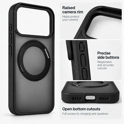 360 Degree Rotatable Ring Kickstand Case Black