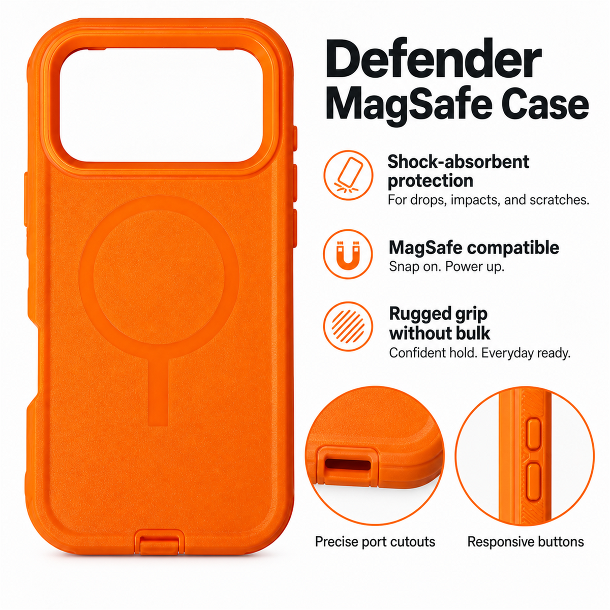 T SHINE Defender MagSafe Protective Case for iPhone 18 Pro Max – Orange
