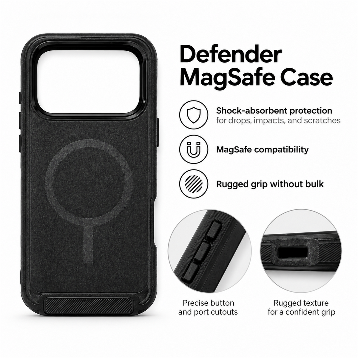 T SHINE Defender MagSafe Protective Case for iPhone 18 Pro Max – Black