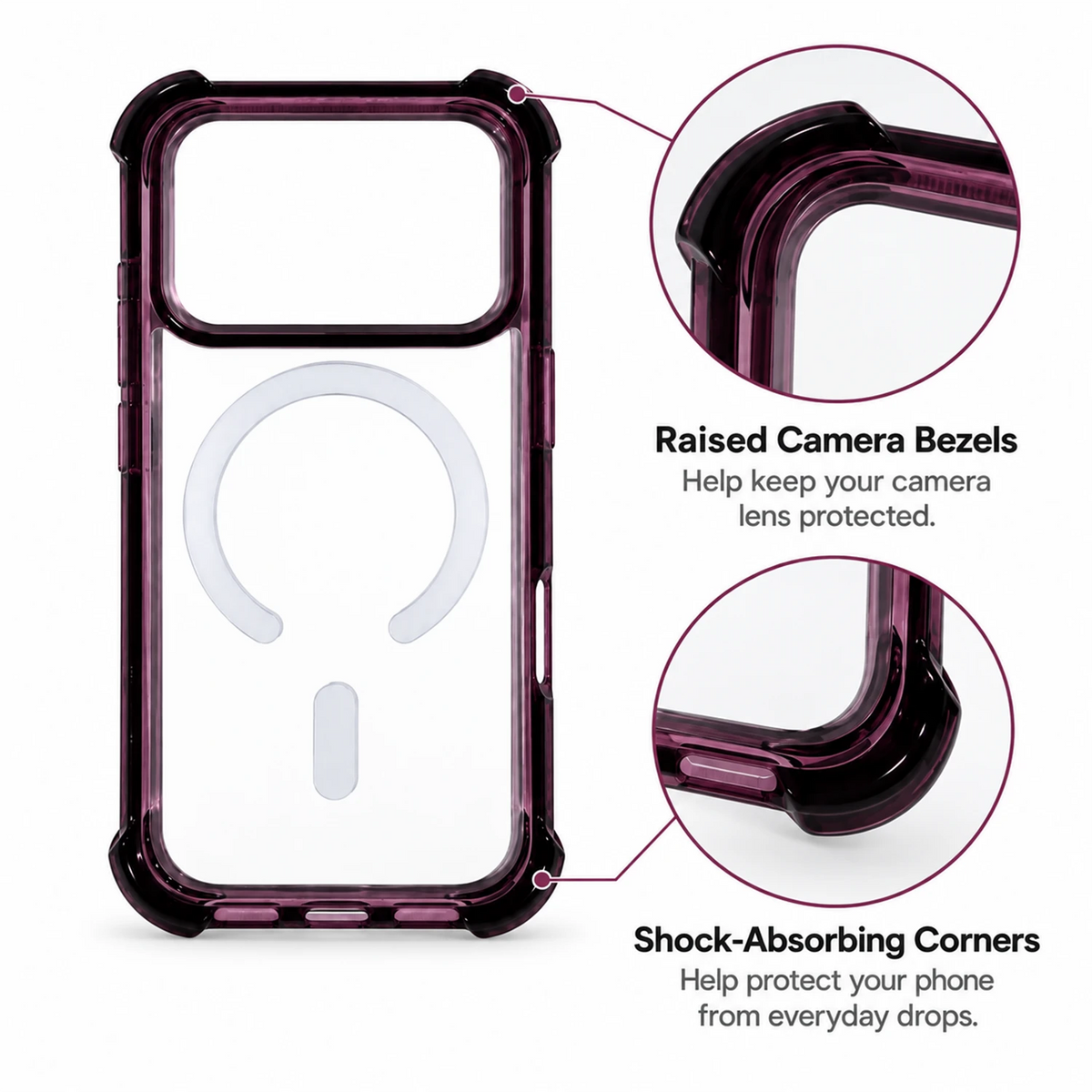 T SHINE Nebula Clear-Back Tough MagSafe Case for iPhone 18 Pro Max – Dark Cherry