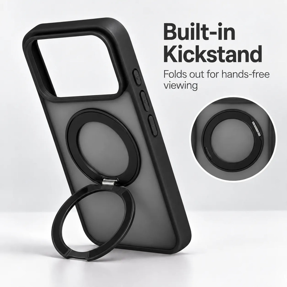 360 Degree Rotatable Ring Kickstand Case Black