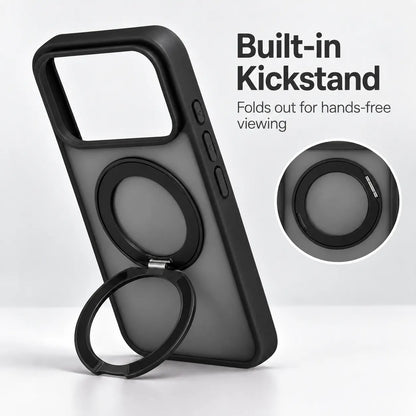 360 Degree Rotatable Ring Kickstand Case Black