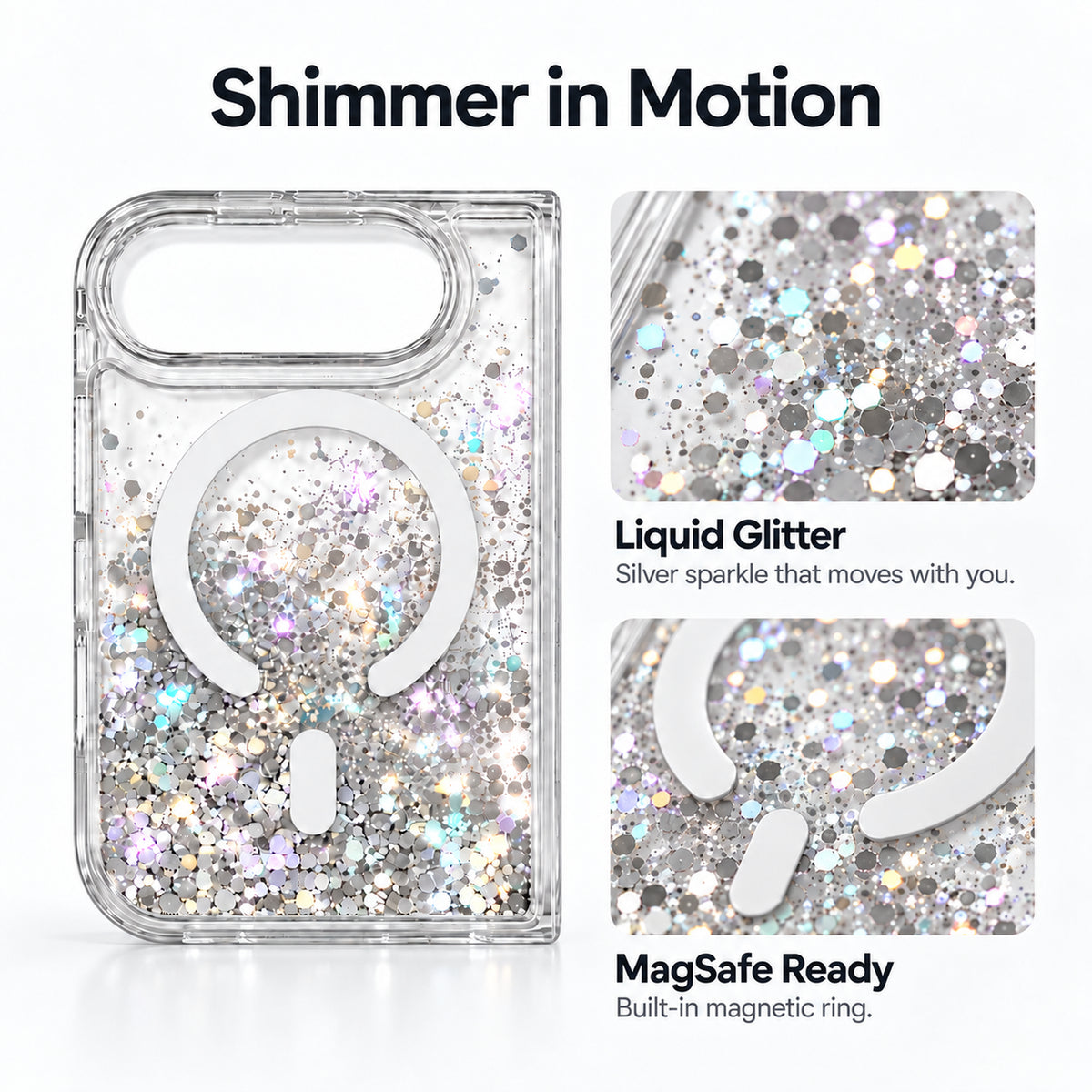 iPhone Duo Liquid Glitter MagSafe Case Silver