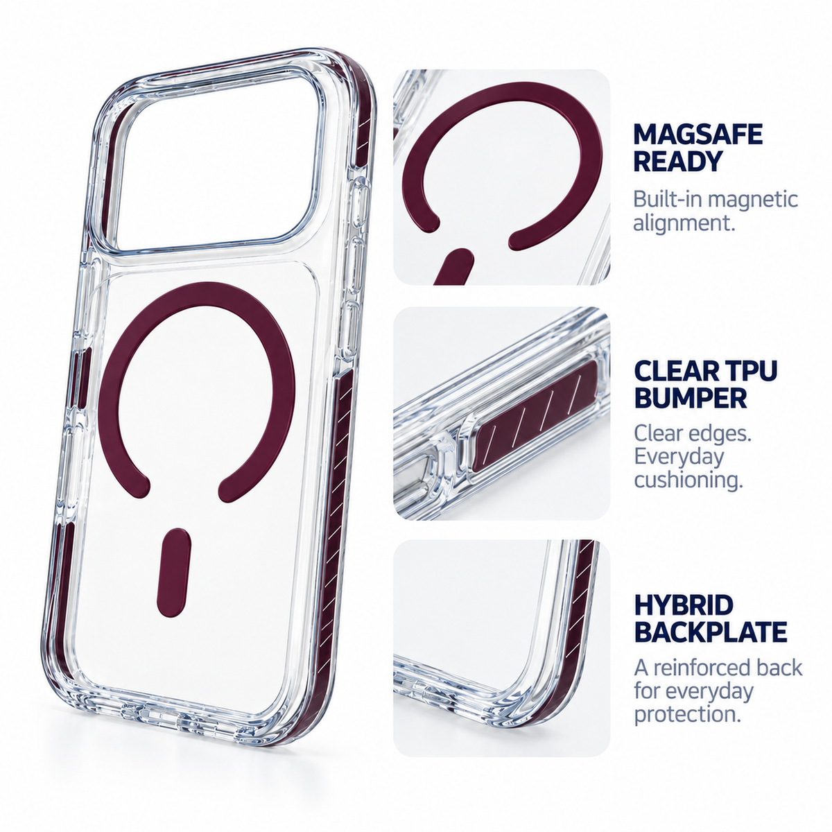 AeroBeam Clear Back Tough MagSafe Case Dark Cherry