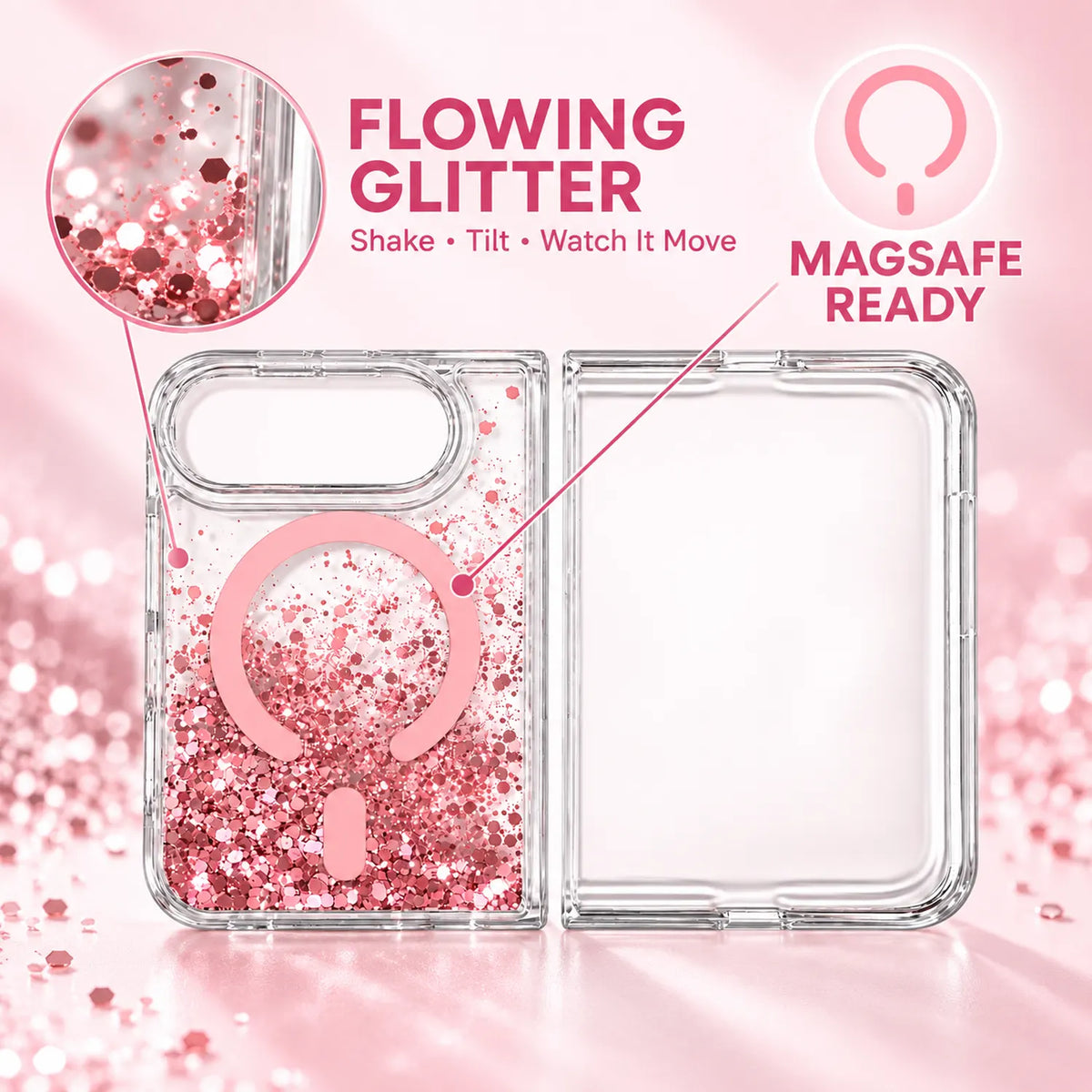 iPhone Duo Liquid Glitter MagSafe Case Pink