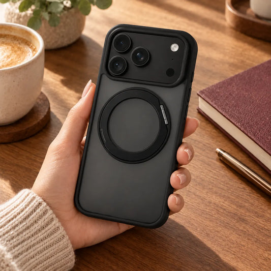 360 Degree Rotatable Ring Kickstand Case Black