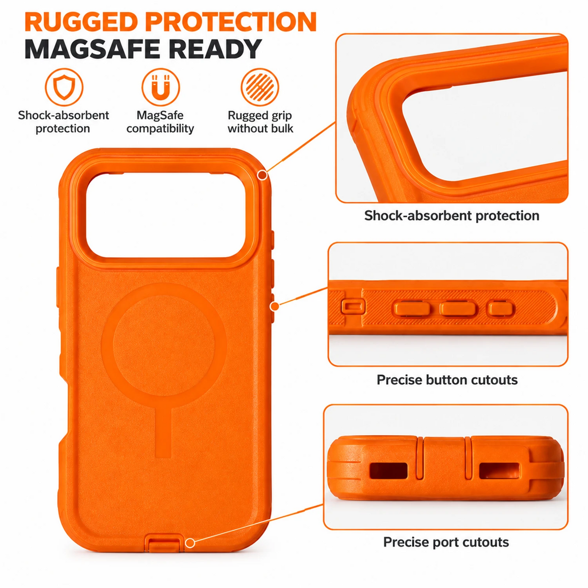 T SHINE Defender MagSafe Protective Case for iPhone 18 Pro – Orange