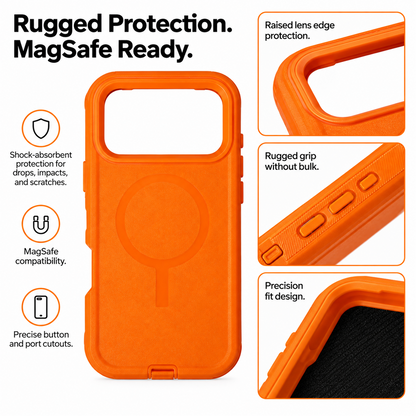 T SHINE Defender MagSafe Protective Case for iPhone 18 Pro Max – Orange