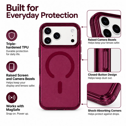 T SHINE Nebula Sparkling Crystal Tough MagSafe Case for iPhone 18 Pro Max – Dark Cherry