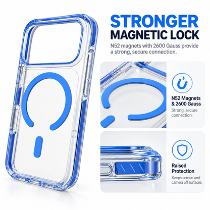 T SHINE AeroBeam Clear-Back Tough MagSafe Case for iPhone 18 Pro Max – Light Blue