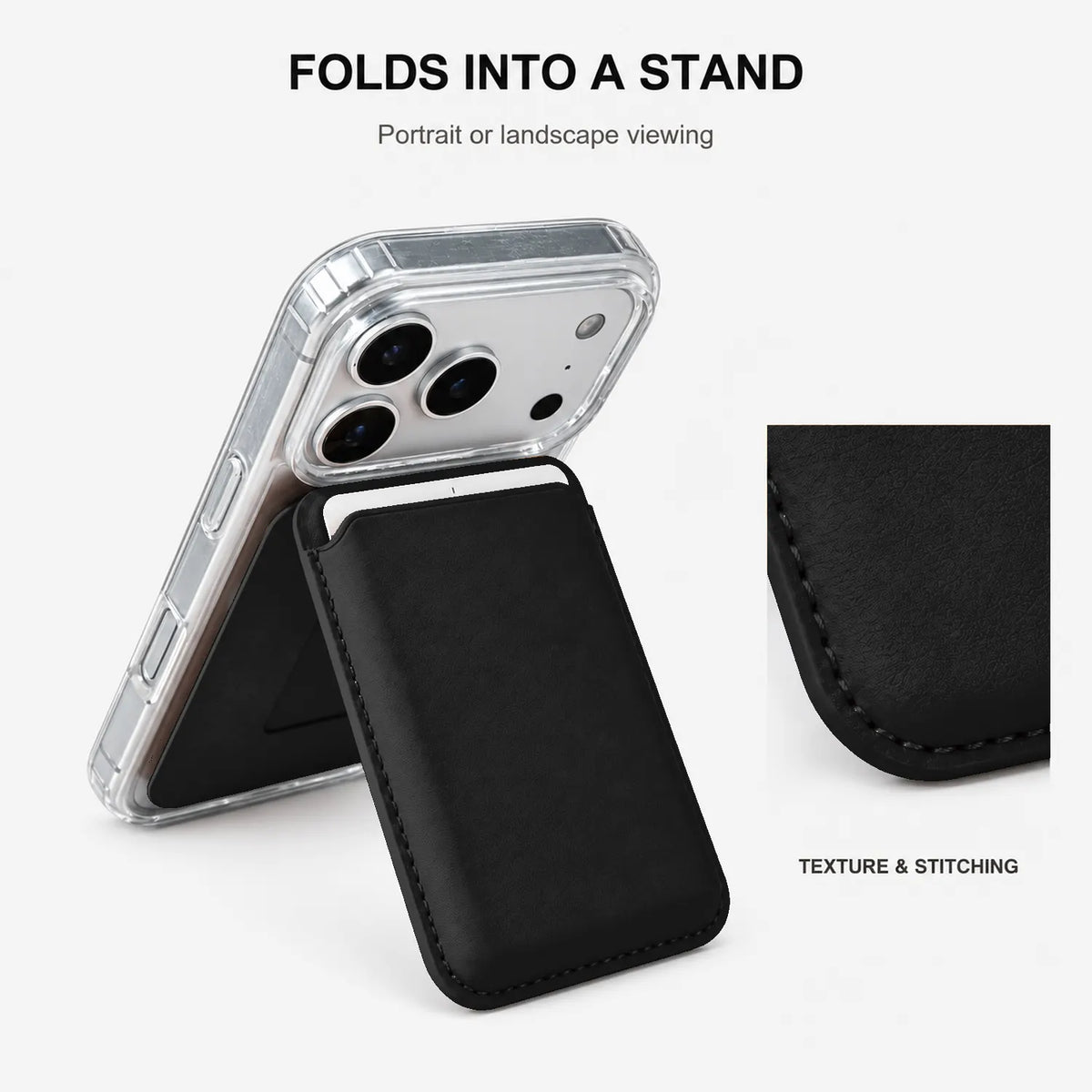 Foldable Magnetic Stand Card Wallet Black