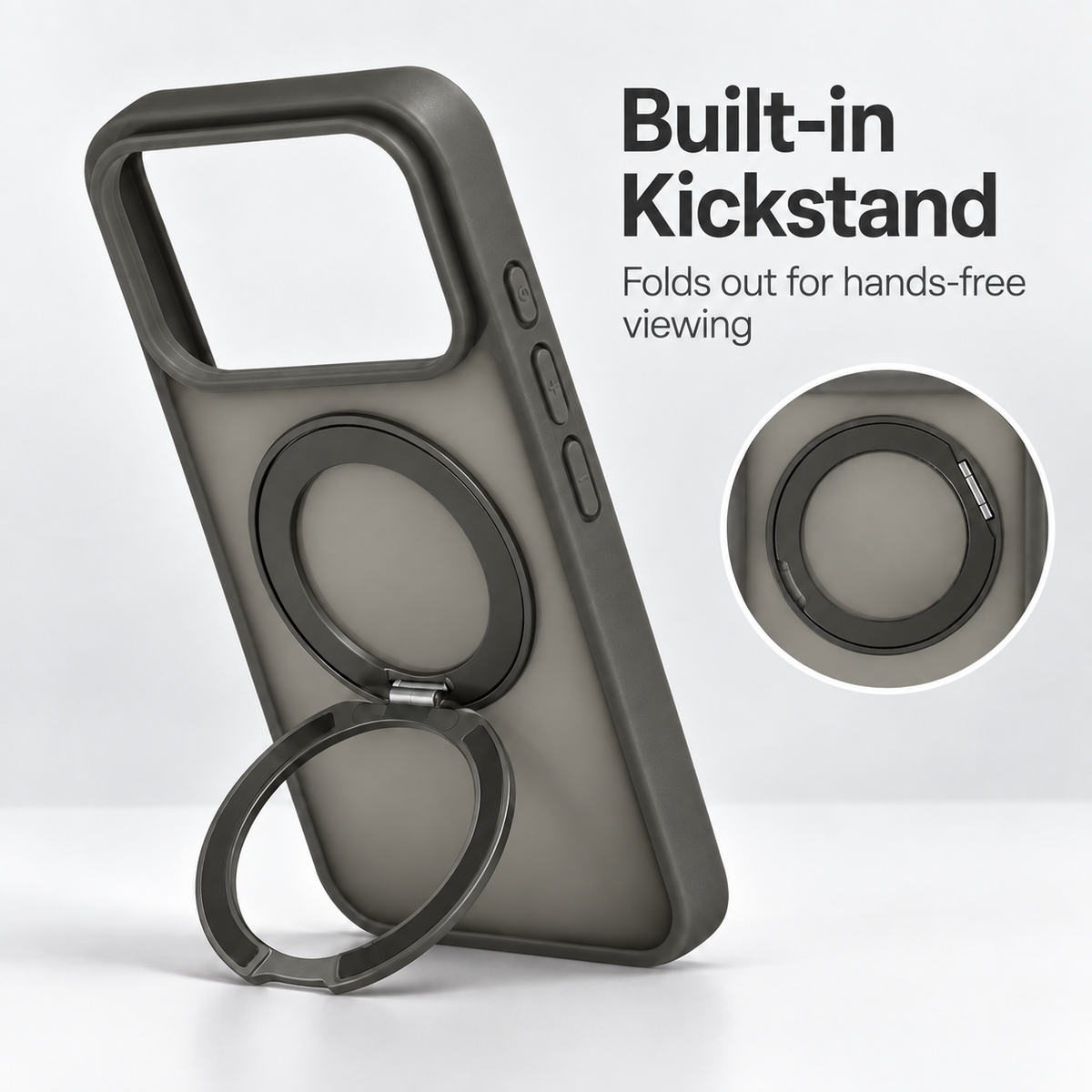 360 Degree Rotatable Ring Kickstand Case Grey