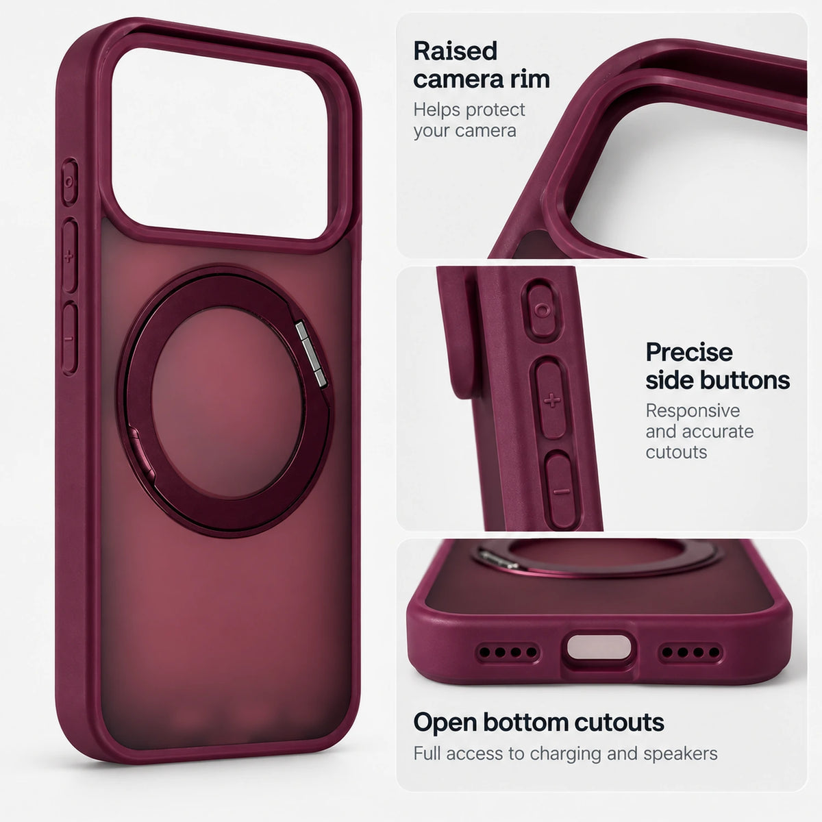 360 Degree Rotatable Ring Kickstand Case Dark Cherry