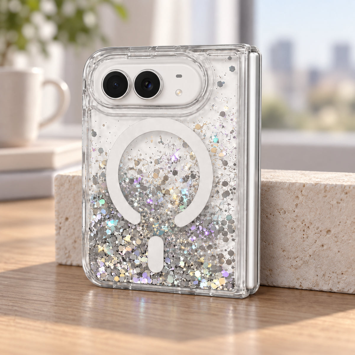 iPhone Duo Liquid Glitter MagSafe Case Silver