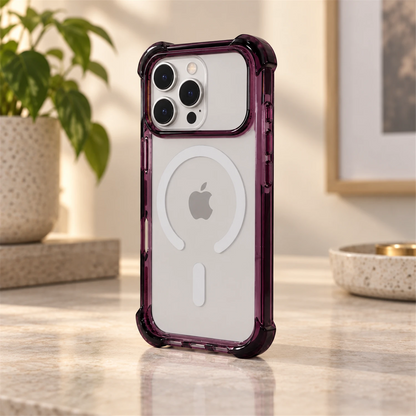 T SHINE Nebula Clear-Back Tough MagSafe Case for iPhone 18 Pro Max – Dark Cherry