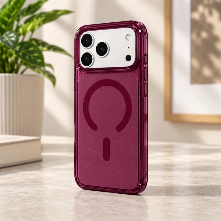 T SHINE Nebula Sparkling Crystal Tough MagSafe Case for iPhone 18 Pro Max – Dark Cherry