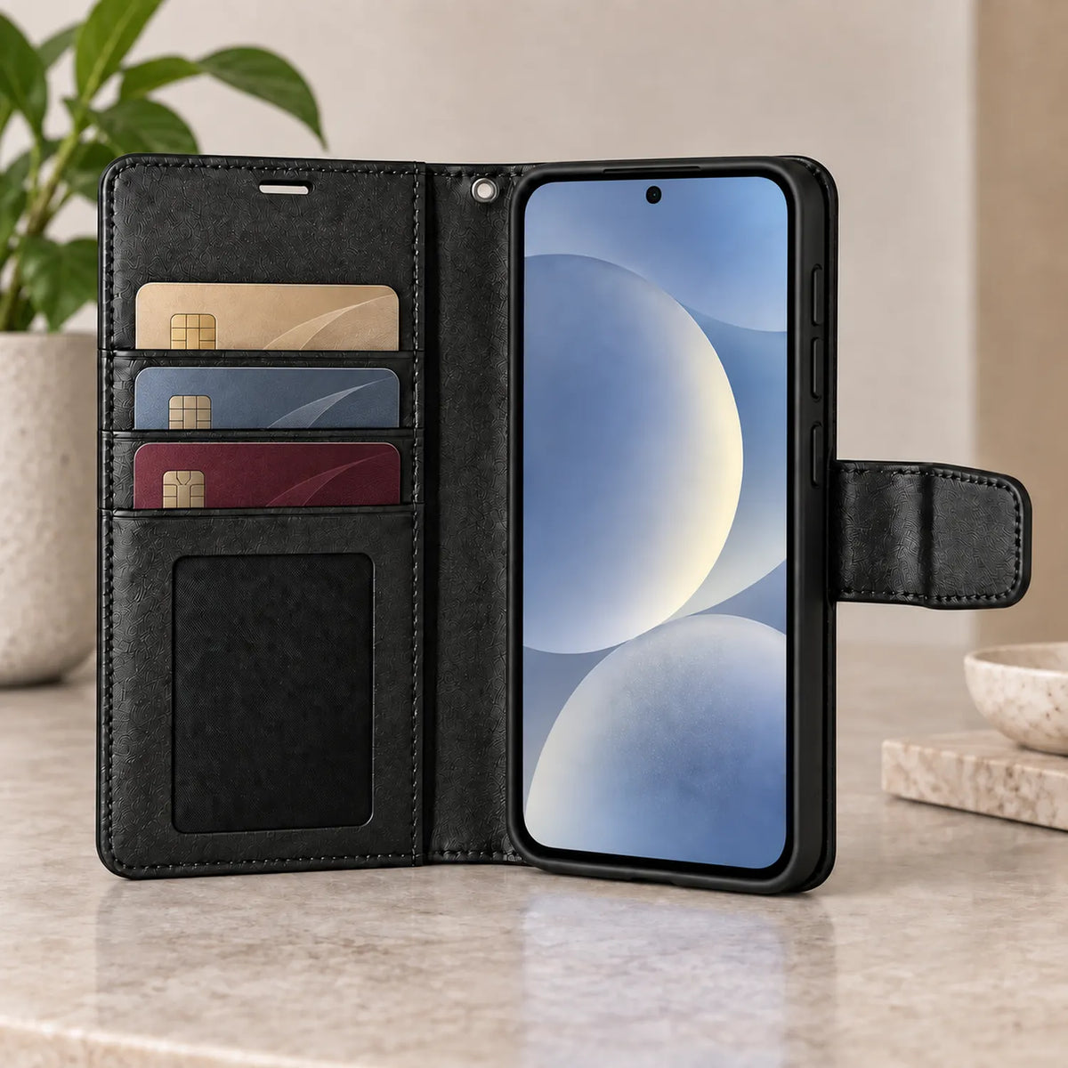 Samsung Galaxy S26 FE Flip Leather Wallet Case - Black