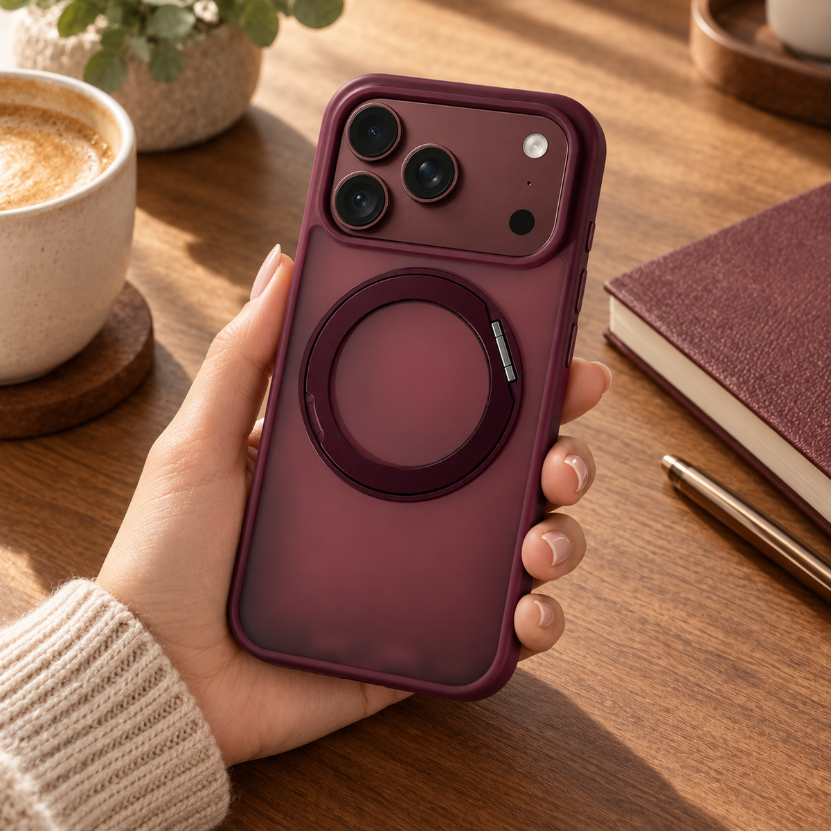 360 Degree Rotatable Ring Kickstand Case Dark Cherry