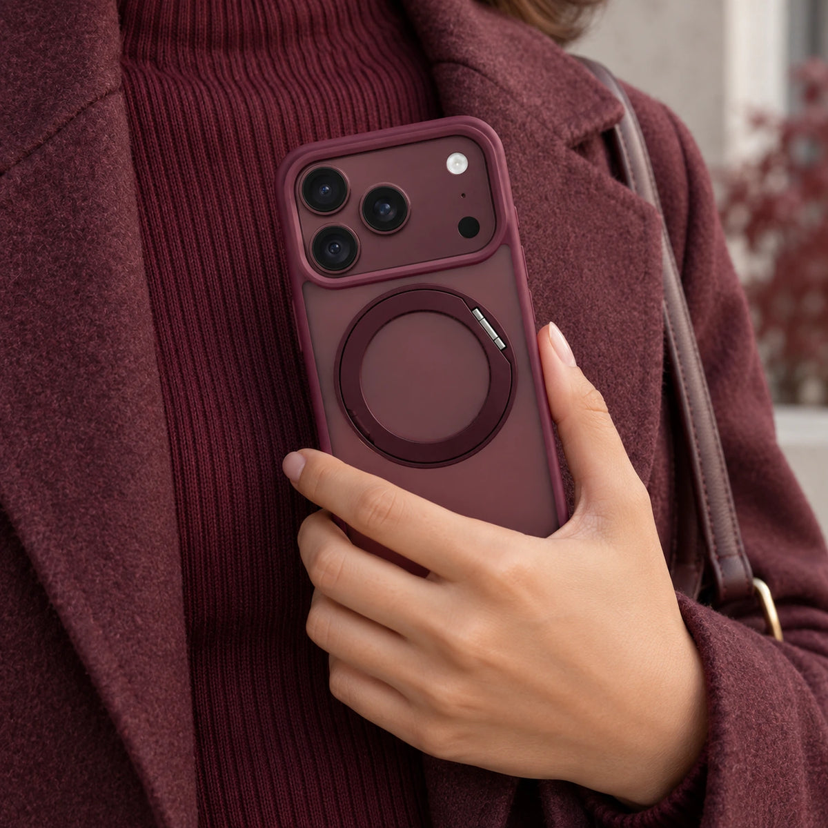 360 Degree Rotatable Ring Kickstand Case Dark Cherry