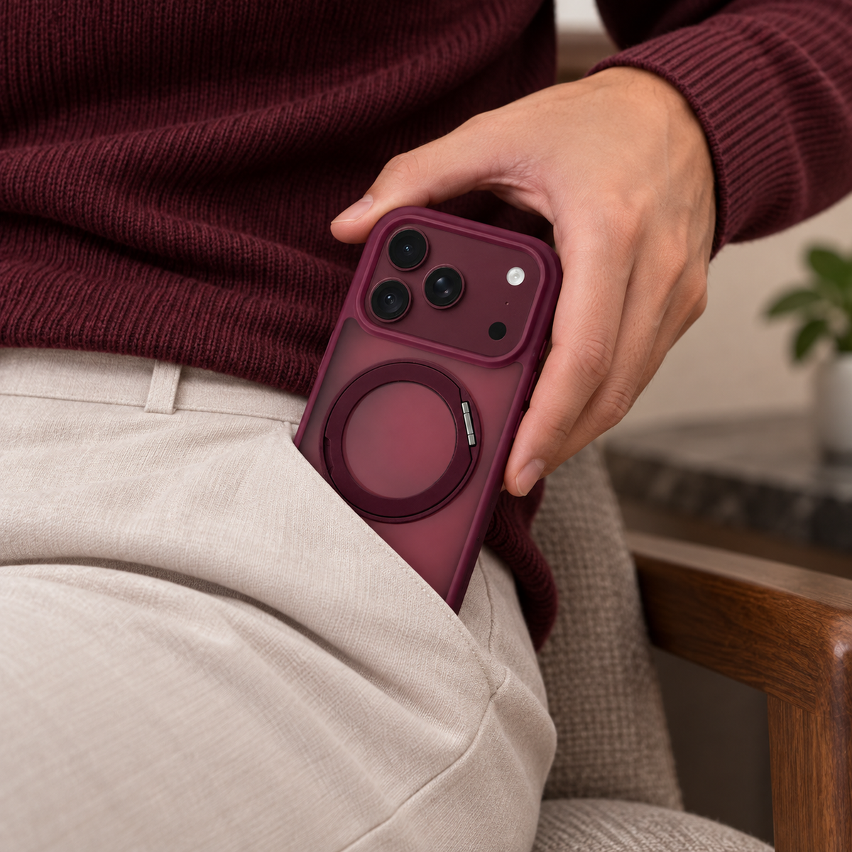 360 Degree Rotatable Ring Kickstand Case Dark Cherry