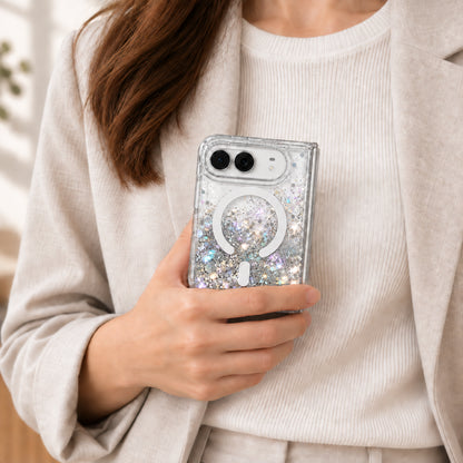 iPhone Duo Liquid Glitter MagSafe Case Silver