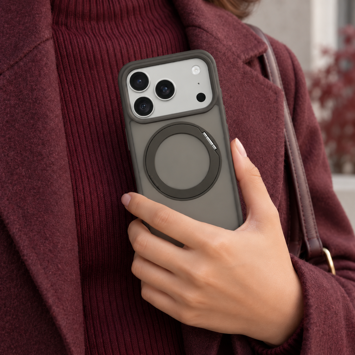360 Degree Rotatable Ring Kickstand Case Grey