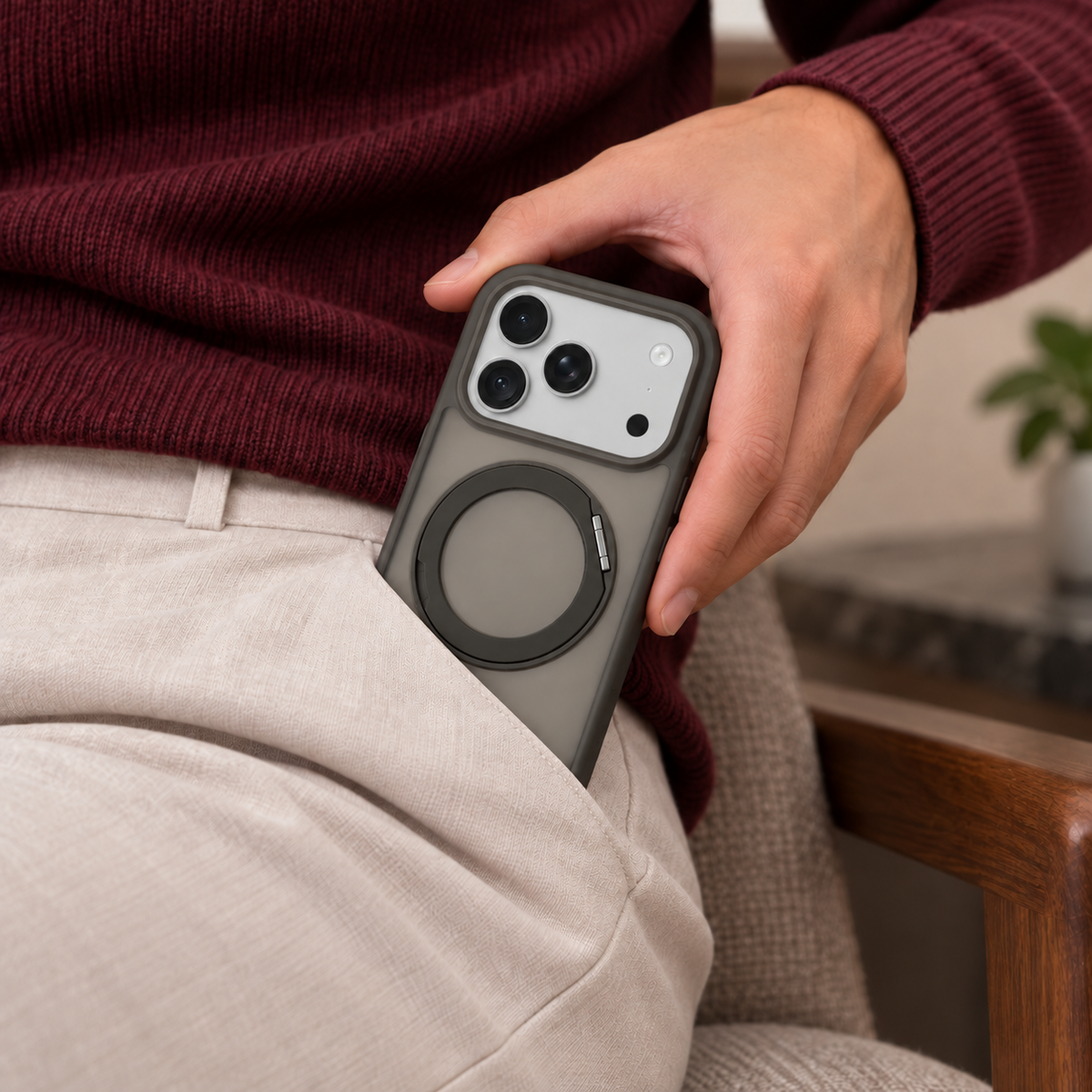 360 Degree Rotatable Ring Kickstand Case Grey