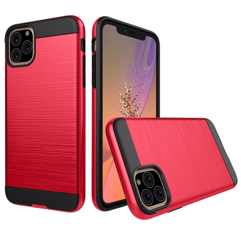 iPhone 11 Pro Max Brushed Hybrid Heavy Duty Tough Case - Red