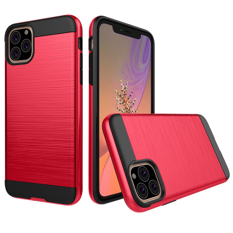 iPhone 11 Pro Brushed Hybrid Heavy Duty Tough Case - Red