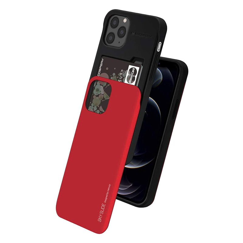 iPhone 12 Pro Max Mercury Goospery Sky Slide Bumper Case with Card Holder - Red