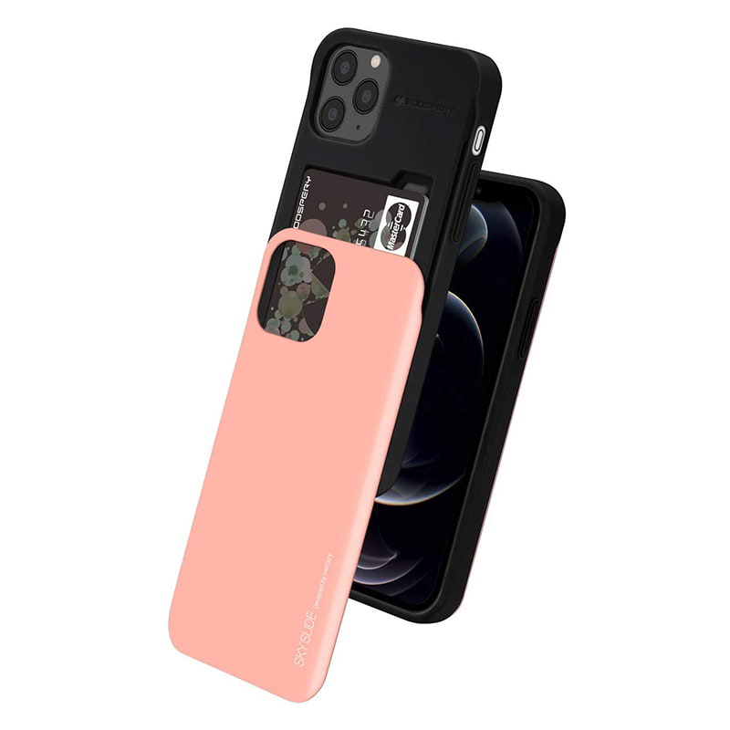 iPhone 12 Pro Max Mercury Goospery Sky Slide Bumper Case with Card Holder - Rose Gold