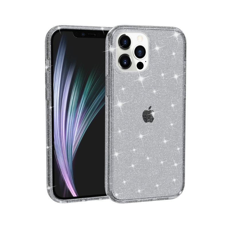 iPhone 12 / iPhone 12 Pro Nebula Clear Back Tough Case – Black Sparkling