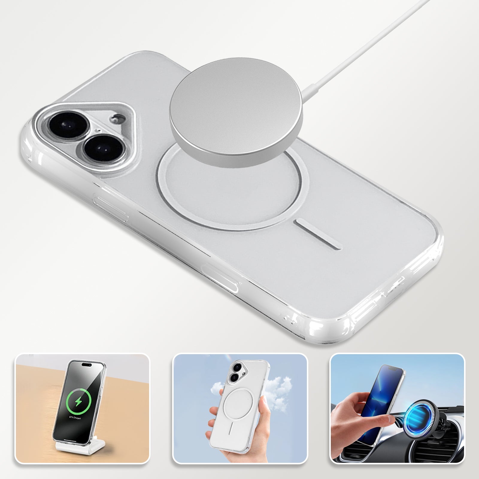 iPhone 17 Transparent Magnetic Matte Protective case-Clear White