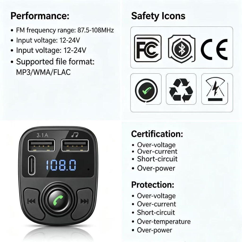 C1 Bluetooth Dual USB Car Charger Black