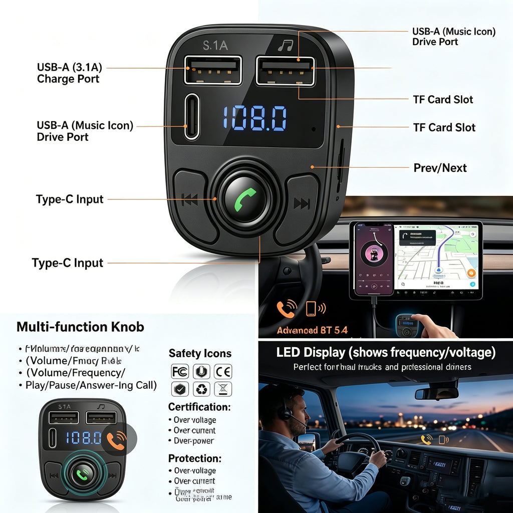 C1 Bluetooth Dual USB Car Charger Black