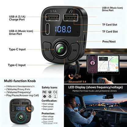 C1 Bluetooth Dual USB Car Charger Black