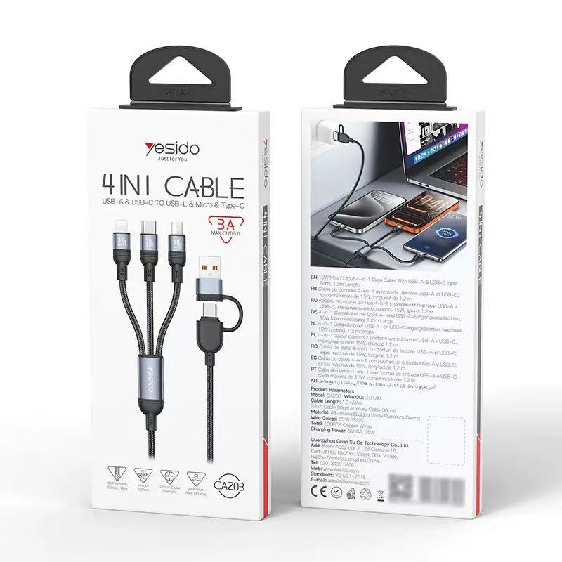 Yesido CA203 4 in 1 USB cable YESIDO Cable Black
