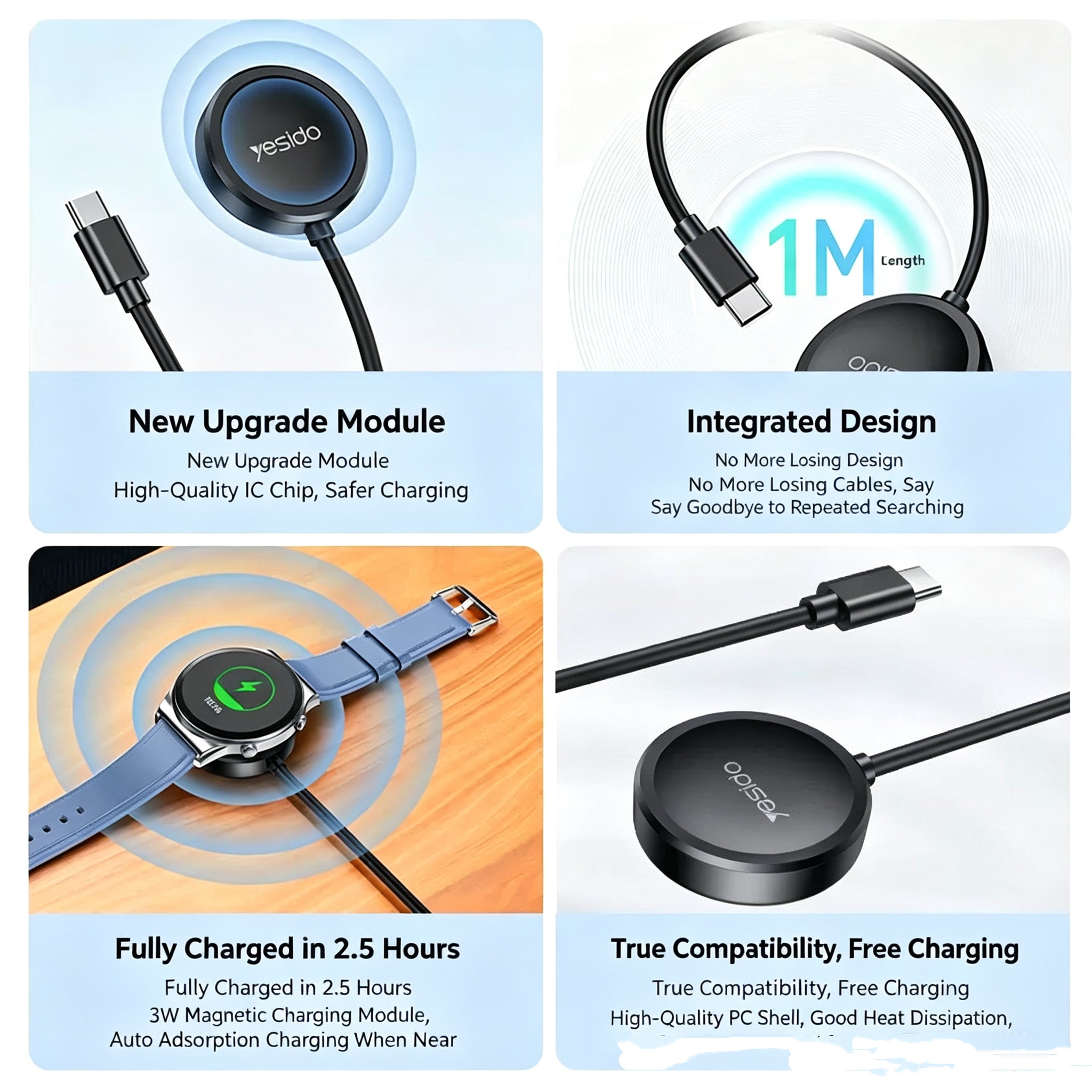 Yesido Magnetic USB Charger for Samsung Galaxy Watch – Fast Charging Cable 1M