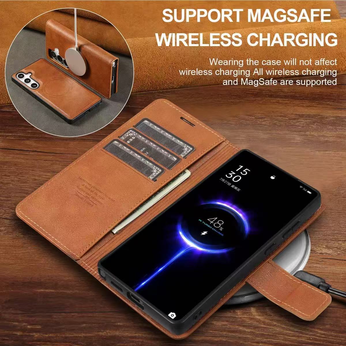 Nebula iPhone 16 Magnetic Detachable Leather Wallet Case Brown