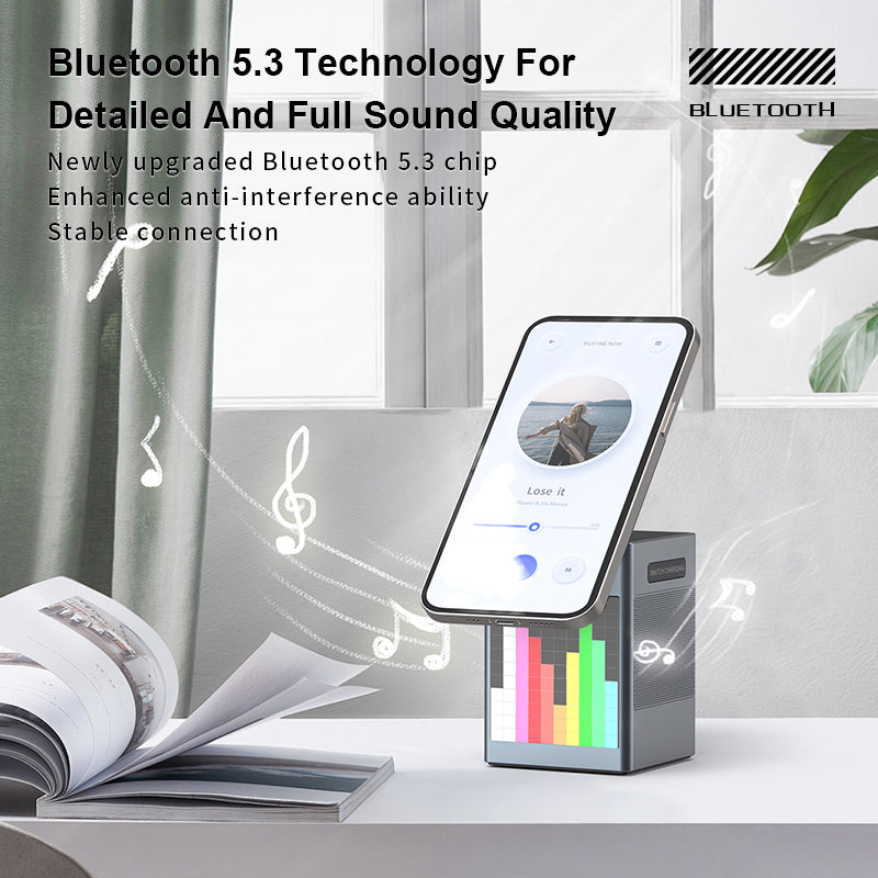 4-in-1 Retro Pixel Art Bluetooth Speaker & Wireless Charger Station with Alarm Clock