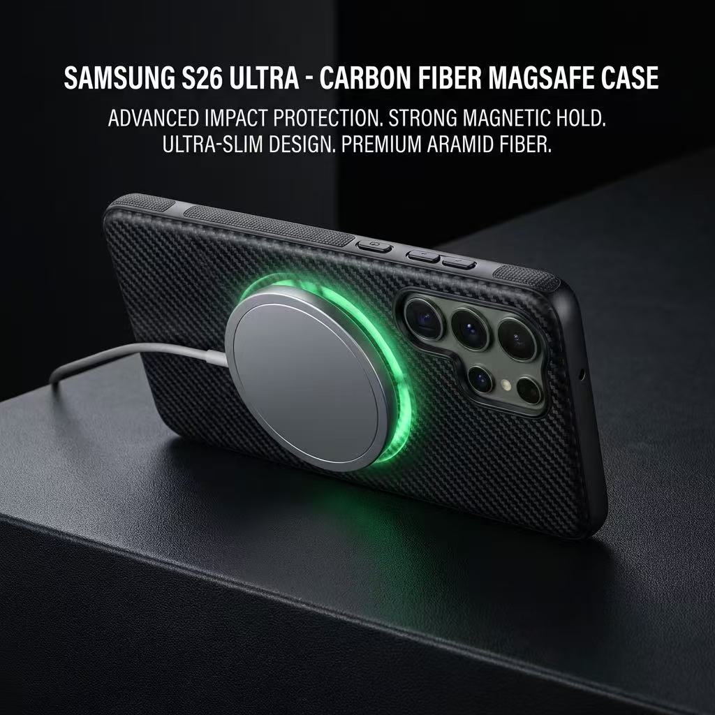 Samsung Galaxy S26Plus Carbon Fiber Texture Magsafe Case Black