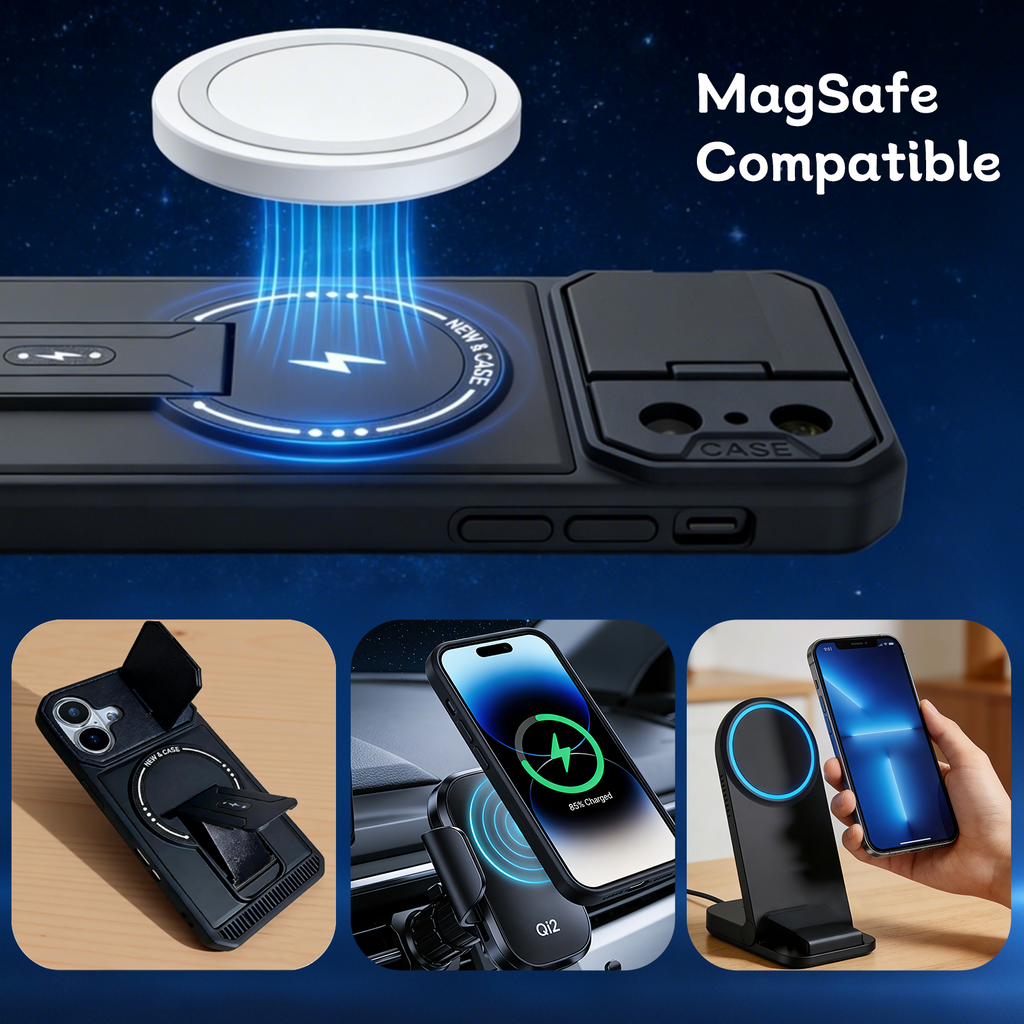 iPhone 17 Camera Lens Protector MagSafe Stand Case Black