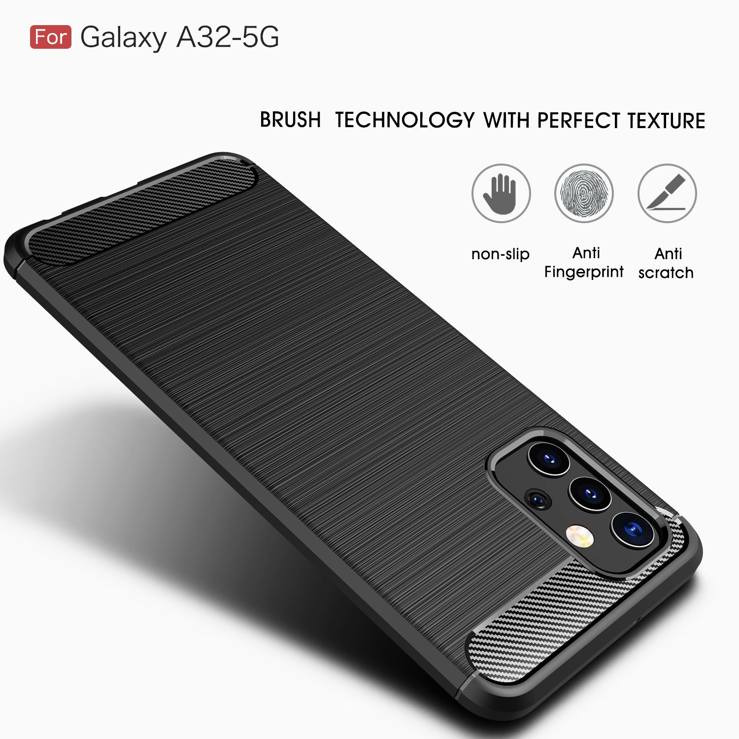 Samsung A32 5G Slim Carbon Fibre Shockproof Rugged Case Cover Black
