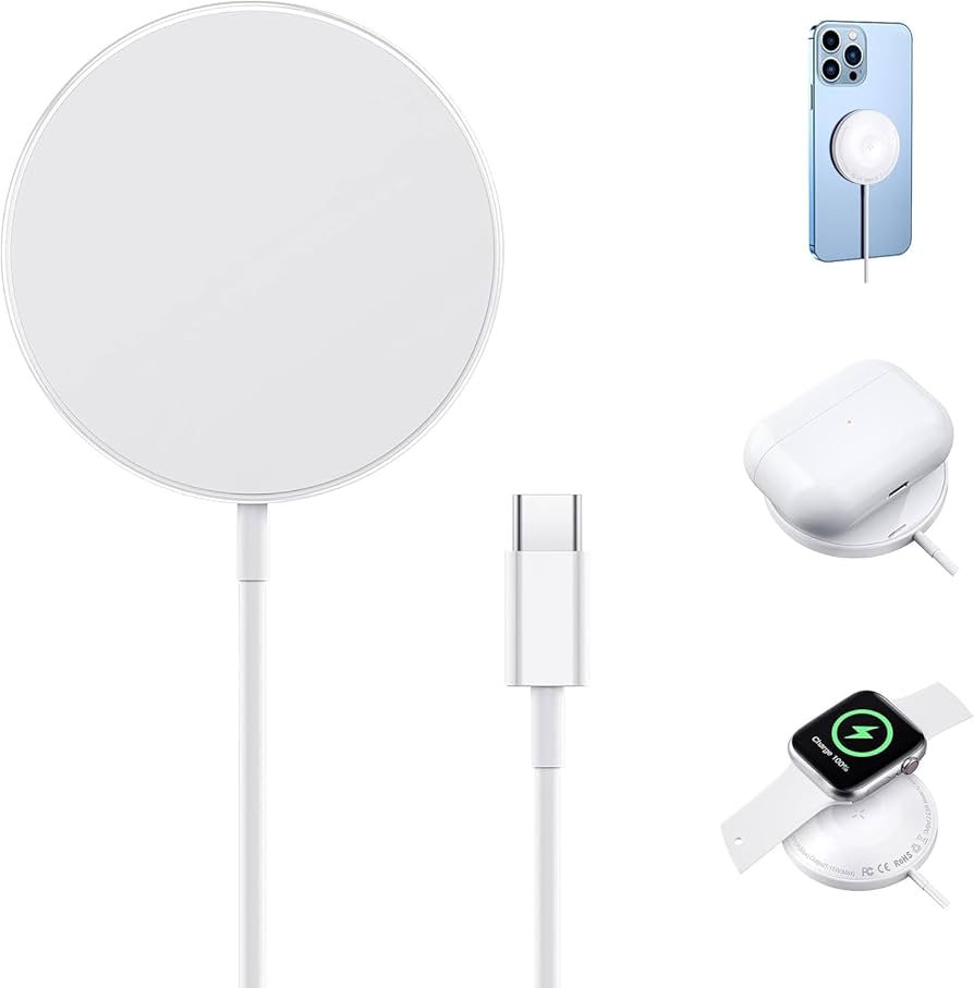 15W Type-C Magnetic Wireless Fast Charger – 1M Cable, Silver